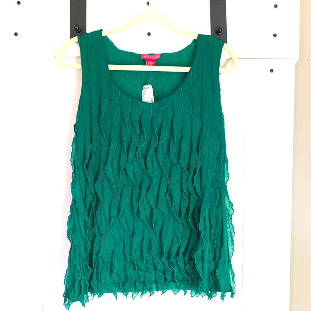 Women’s NWT Vintage Y2K Sunny Leigh Green Ruffle Sleeveless Blouse Large